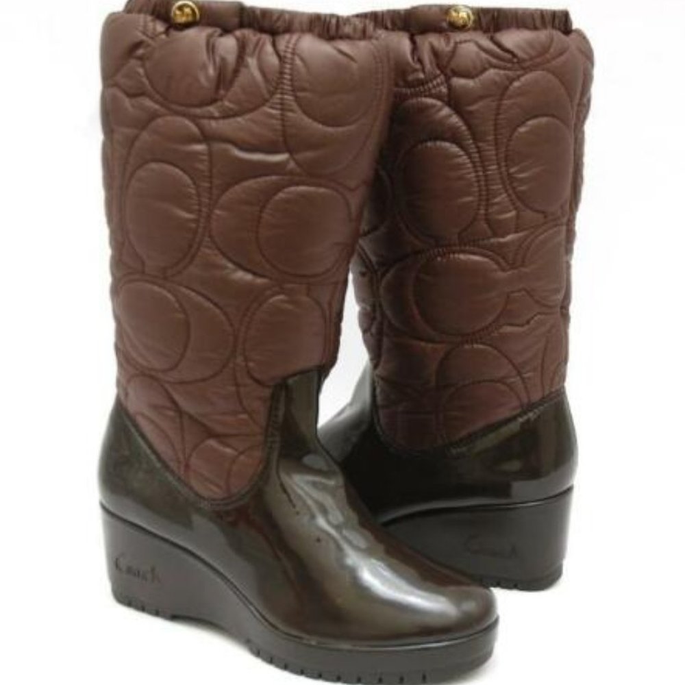 Coach CANTINA Signature Quilted Wedge Boot Brown - Picture 1 of 12
